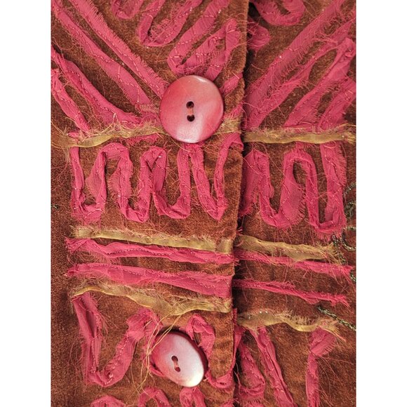 Mirasol Vintage Blazer Jacket M Velvet Ribbon Fringe Beads Sequins Art to Wear O - Picture 3 of 11